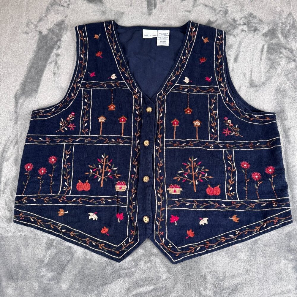 VTG Fall Harvest Vest XL Corduroy Pumpkin Autumn Tie Back Teacher Bobbie Brooks